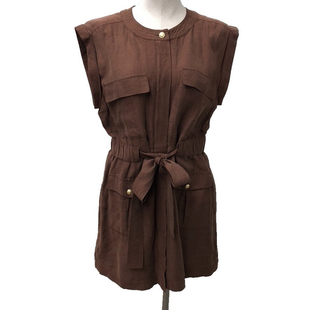 J Crew Tie Waist Mini Dress Chelsea Linen Cupro Blend Womens 12 Scandi Old Money